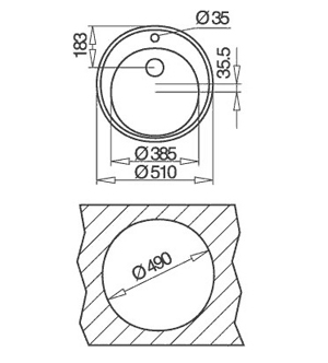 мивка за вграждане - Centroval 45 - схема на вграждане