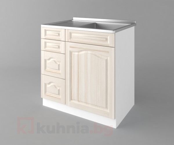Долен кухненски шкаф с мивка с четири работещи чекмеджета Астра - Крем
