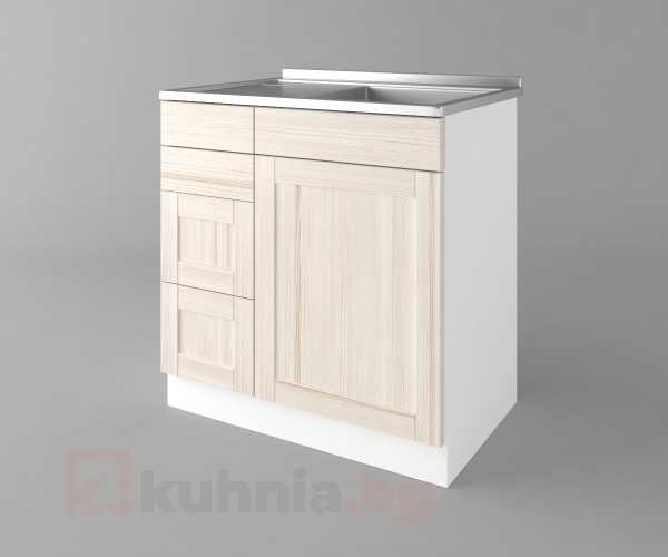 Долен кухненски шкаф с мивка с четири работещи чекмеджета Калатея - Крем