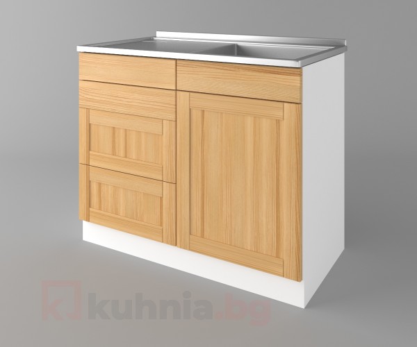 Долен кухненски шкаф с мивка - с четири работещи чекмеджета Калатея - Натурална