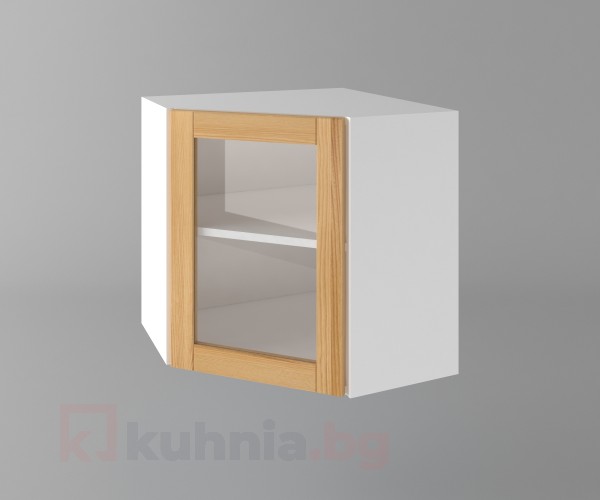 Горен кухненски шкаф за вътрешен ъгъл с една врата за стъкло Калатея - Натурална