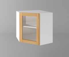 Горен кухненски шкаф за вътрешен ъгъл с една врата за стъкло Калатея - Натурална 1