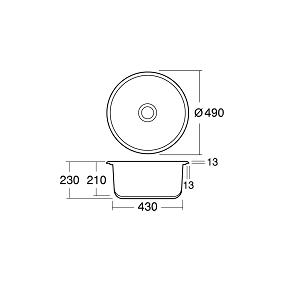 кръгла мивка фат № 2006 - полимермрамор - схема на вграждане
