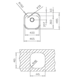 мивка за вграждане - гладка -Stylo 1C - схема на вграждане